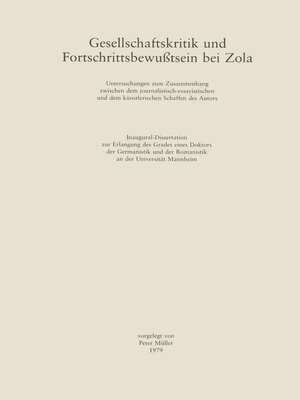 cover image of Gesellschaftskritik und Fortschrittsbewußtsein bei Zola